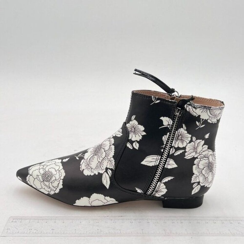 Womens Black printing Flat Chelsea Boots, Classic Comfortable Short Ankle Boots